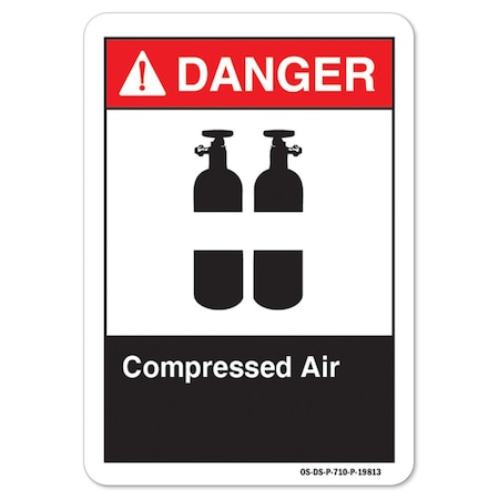 ANSI Danger, Aluminum, 14" x 10", Landscape, Compressed Air, Compressed Air